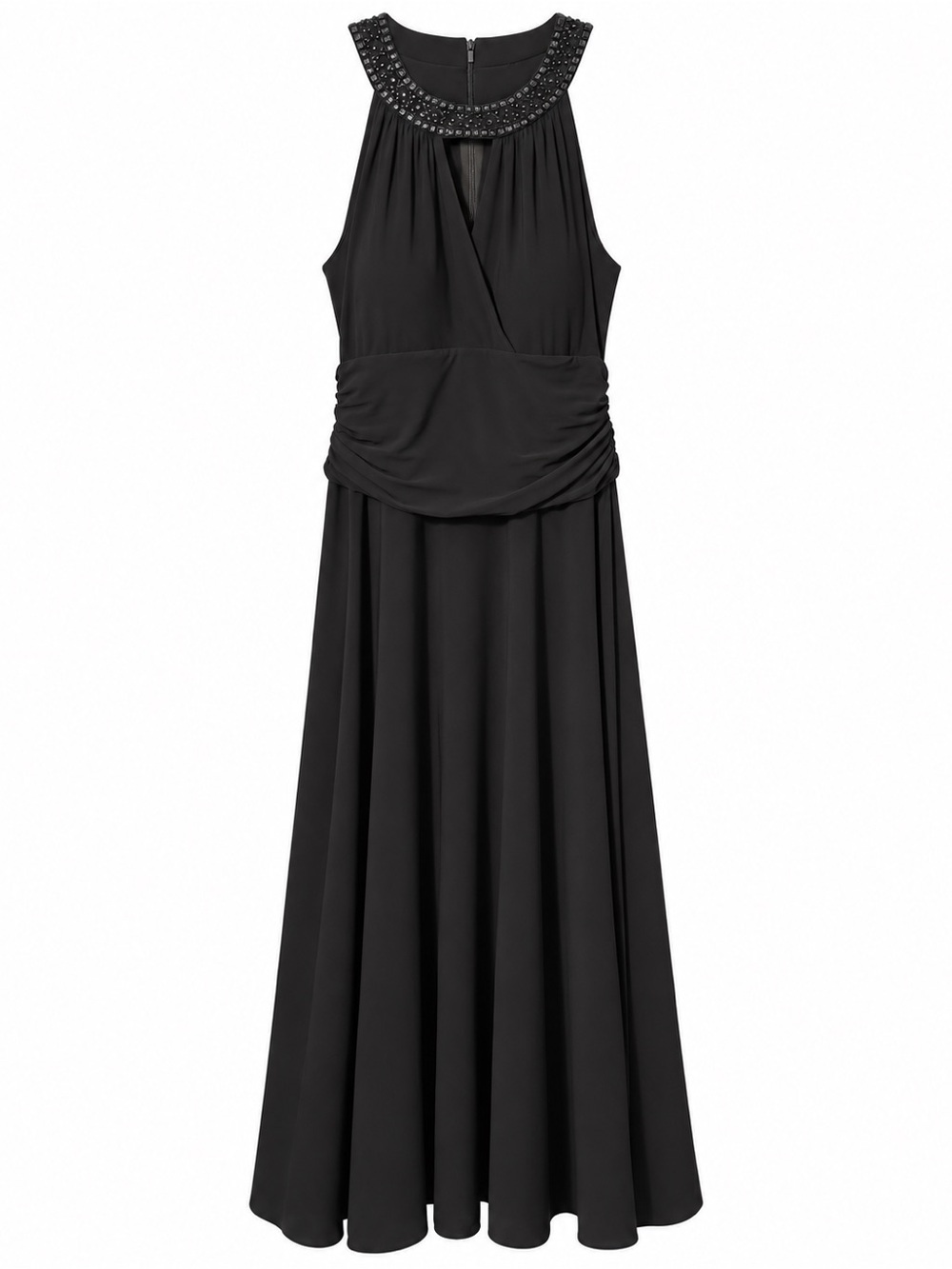 Jessica Howard Black Beaded Neckline Sleeveless Maxi Dress